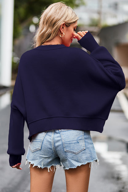 Round Neck Drop Shoulder Long Sleeve Sweater