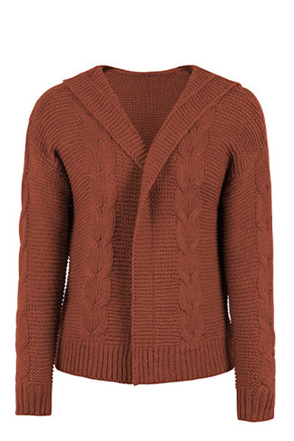 Cable-Knit Dropped Shoulder Hooded Cardigan