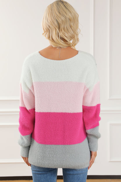 Color Block V-Neck Dropped Shoulder Sweater