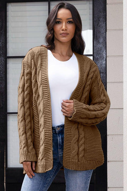 Open Front Cable-Knit Cardigan