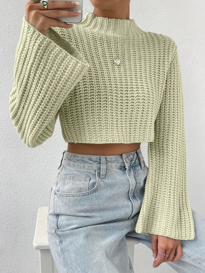 Mock Neck Long Sleeve Cropped Sweater